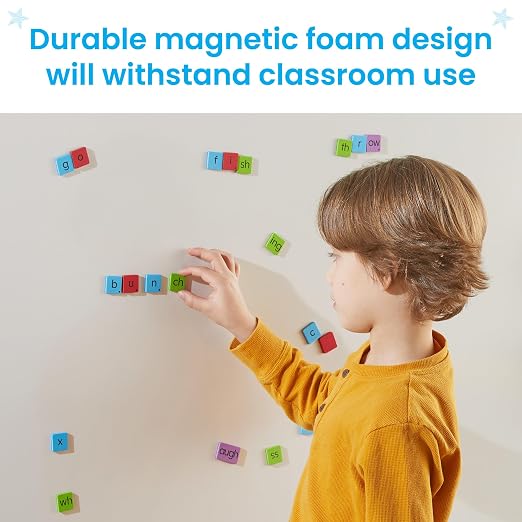 hand2mind Phonics Word-Building Magnetic Tiles, Recognition and Sound Learning for Kindergarten, Phonemic Awareness Manipulatives, Science of Reading Classroom Foam Materials, Set of 6