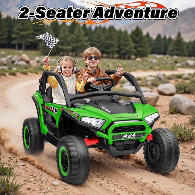 24V Ride on Car, 2 Seater XL 4X4 Off-Road UTV w/RMP2000W Powerful Motors, Remote Control, Bluetooth Music, LED Lights, 24 Volt Ride on Toys for Big Kids, Green