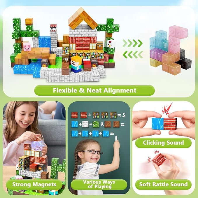 300PCS Magnetic Blocks - 0.8" Magnetic Building Blocks for Kids, STEM Toys, Educational Magnet Blocks, Magnetic Cubes Tiles, Christmas Birthday Gifts for Boys & Girls Ages 3 4 5 6 7 8 9 10