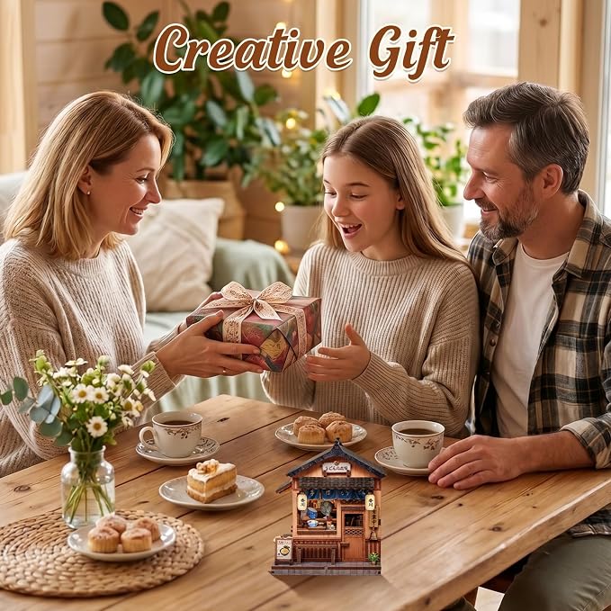 Cutefun DIY Miniature House Kit, 103 Pcs 3D Wooden Puzzle Tiny House Mini House Building Kit for Beginners & Teens – Palm-Sized DIY Japanese Booknook Dollhouse for Bookshelf Decor (Kagawa Udon House)