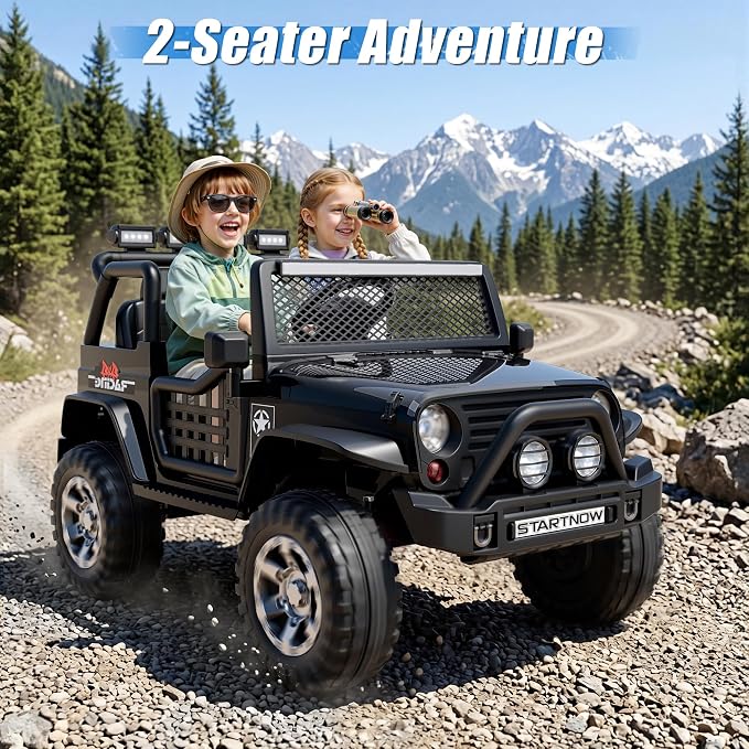 24V 4WD Ride on Truck Car w/800W Motors, 2 Seater, Remote Control, Gift Flower, 3 Speeds, Pop Music, Power 4 Wheels, 24 Volt Ride on Toy Cars for Big Kids Boys Girls, Black