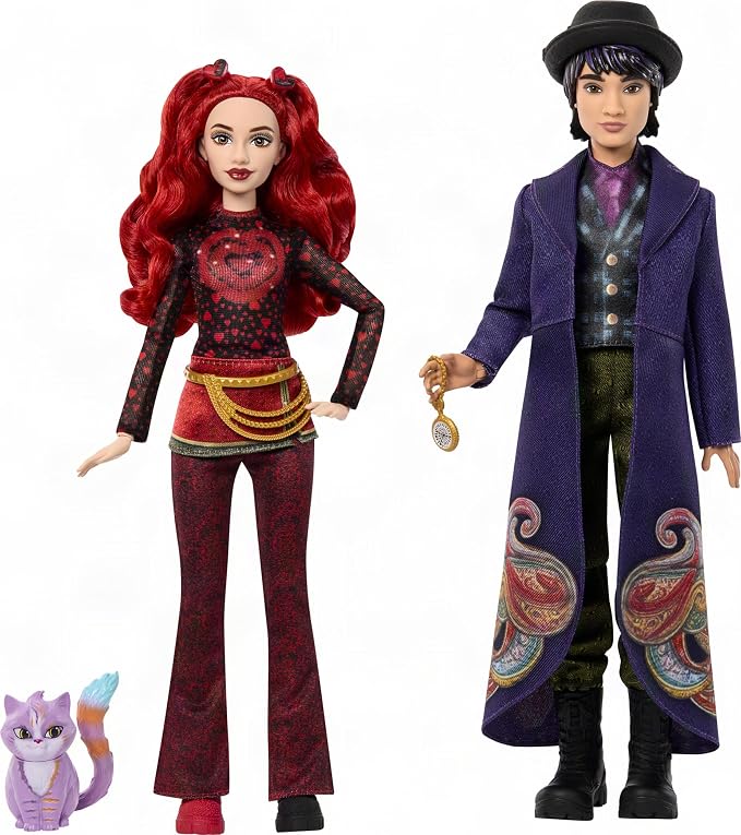 Mattel Disney Descendants: Wicked Wonderland Fashion Doll 2-Pack, Red & Max with Movie-Inspired Clothing, Cat Animal Friend & Pocketwatch Accessory (Amazon Exclusive)