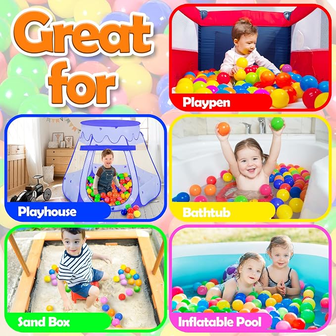 MW SPORTS Ball Pit Balls for Kids and Toddlers, Plastic Crush Proof, Phthalate & BPA Free, in Reusable Mesh Storage Bag, Assorted Colors (200 Balls)