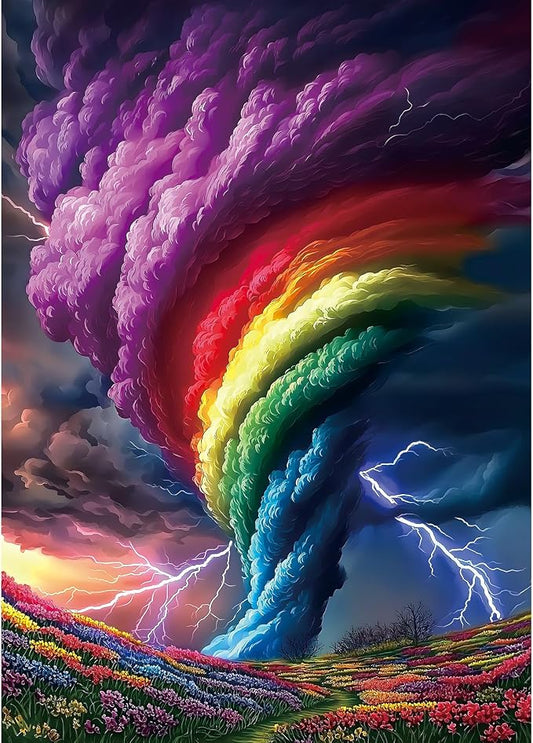 Blueforest 1000 Piece Puzzles for Adults, Rainchbow Tornado Jigsaw Puzzles for Adults, Hard Challenge Art Jigsaw Puzzle, for Gifts Birthday Party Games Family, 27.5 * 19.7 inch Dust Free Puzzle