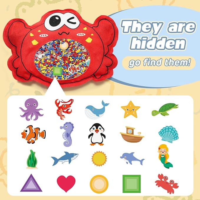 Joyreal Hide and Seek Busy Bag- 3 Pack Seek and Find Hidden Object Game, Sensory Hidden Object Search Problem Solving Travel Game for Kids 3+, Including Alphabet, Food, Fish, Animal