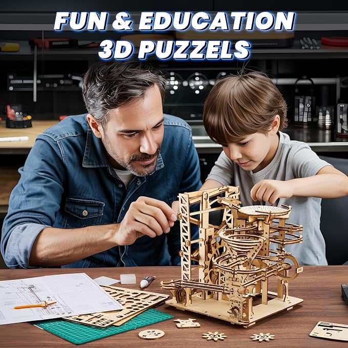 3D Wooden Puzzles for Adults: 330 pcs 3D Mechanical Wood Marble Run with Roller Coaster Model Kit for Brian Teaser to Build - Christmas Hobbies Craft Kits Puzzles for Adults Home Decor Gifts