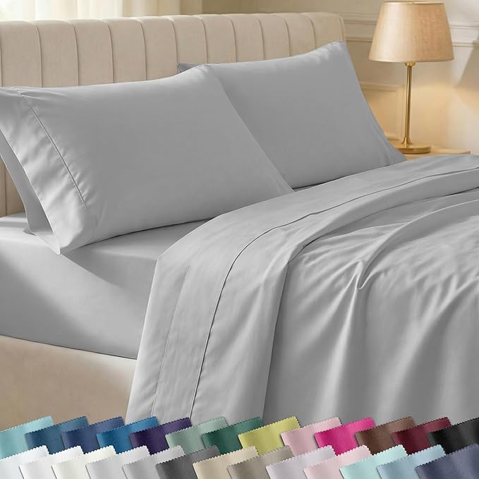 California Design Den Soft 100% Cotton Sheets Twin XL Size Set, 400 Thread Count Good Housekeeping Award Winner, Silky Smooth Sateen Weave, Breathable and Durable Cotton Bedding Set - Light Grey