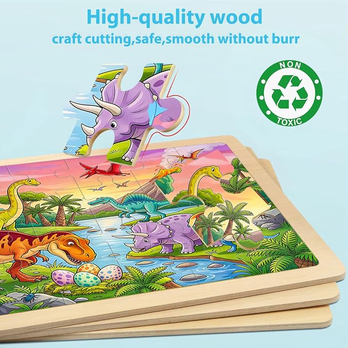 Puzzles for Kids Ages 4-6, 4 Packs 24 Pcs Animals Wooden Jigsaw Puzzles for Kids Ages 3-5, Preschool Educational Toys Gifts for Boys and Girls