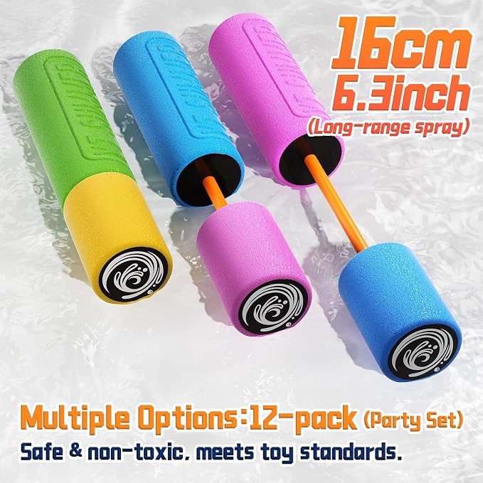 Water Guns for Kids Adults Toddler, High-Capacity Foam Squirt Gun Toy, Summer Fun Water Toys for Pool Outdoor Beach Games, Water Blaster for Ages 4-8 8-12 Boys Backyard Party Play (6.3" 12PCS)