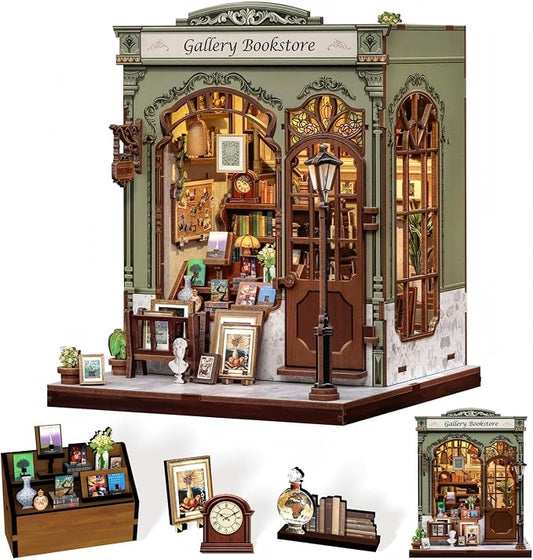 CUTEBEE Book Nook Kit, DIY Miniature House Kits for Adult and Teens, Decorative Bookend with LED, 3D Wooden Puzzle, Mini Booknook Tiny House Model Building Kit, DIY Crafts Hobbies Gifts