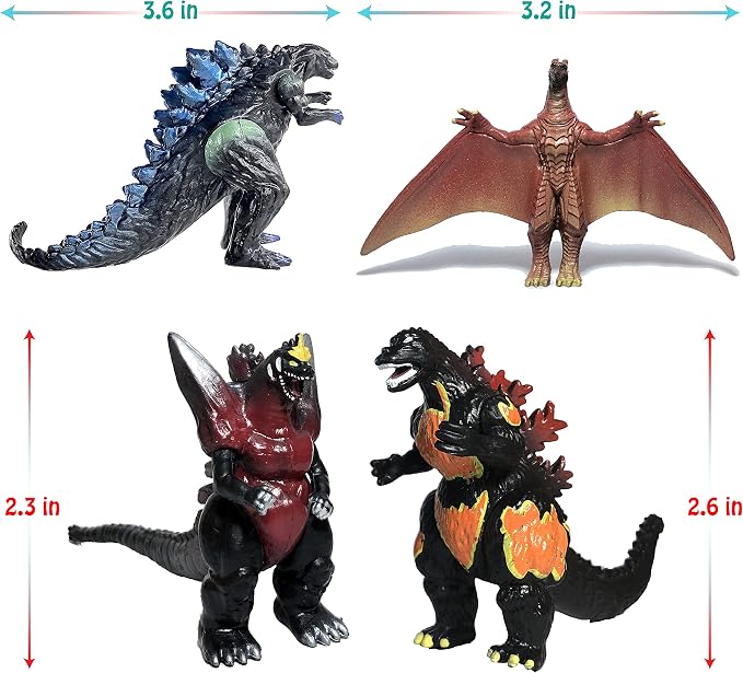 TwCare Set of 10 Godzilla Toys, Movable Joint Action Figures, King of the Monsters vs Kong Mini Dinosaur Mothra Imago Burning Heisei Mecha Ghidorah Playsets Kids Birthday Cake Toppers Pack