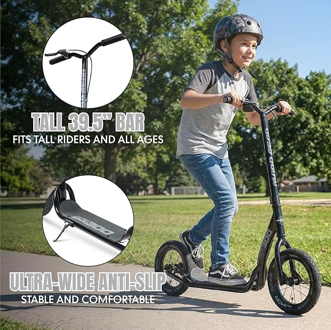 Large Kick Scooter for Adults, Teens & Kids 8-12 with Kickstand – 12" Air-Filled Tires, Wide Deck, Lightweight Steel Frame – Madd Gear Metro Urban Glide 300