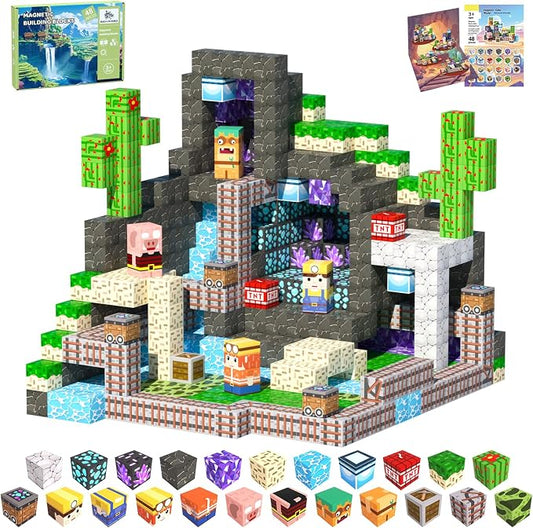 Magnetic Blocks, 48PCS Magnetic Tiles Building Blocks, Magnet Cubes STEM Sensory Game Toys Christmas Birthday Gifts for Kids Girls Boys Age 3+ (Mineral Exploration)