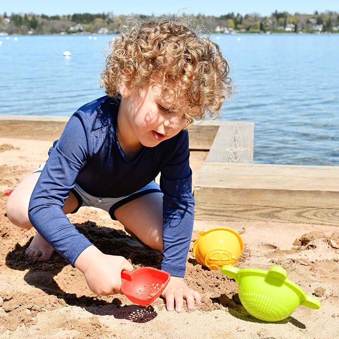 HABA Sand Toys Basic Set - 5 Piece Bundle with Plastic Pail, Sieve, Mold, Scoop and Sifting Shovel Sized just for Toddlers Ages 18 Months +
