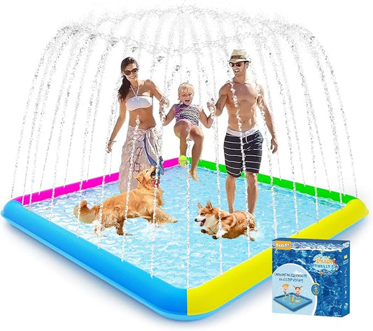 Raxurt Splash Pad, 107"- 80" Non-Slip Splash Pad for Kids and Dogs, Thickened Durable Square Dog Pool with Sprinkler Summer Outdoor Water Toys for Toddler Girls Boys Children Pet