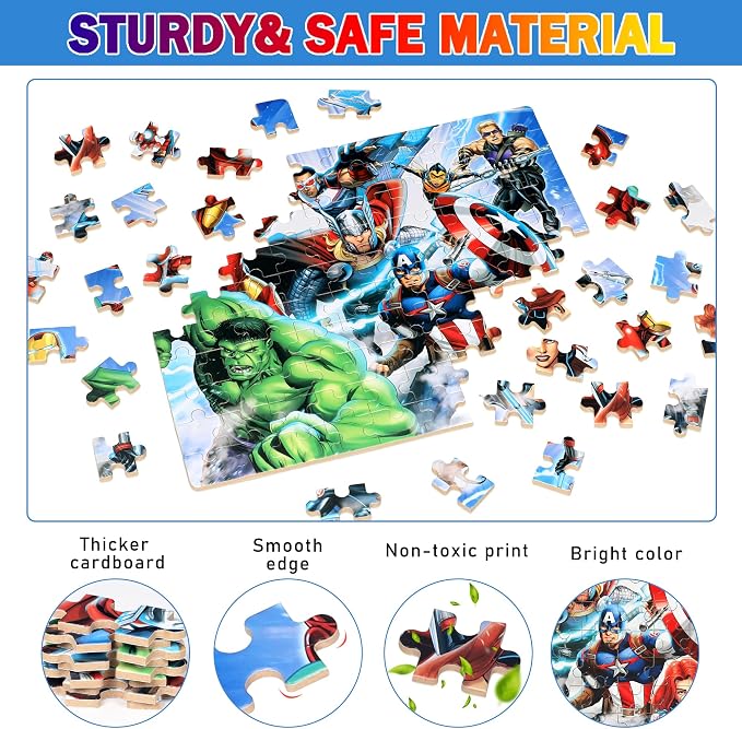 100 Pieces Puzzles for Kids Ages 4-8,Cool Jigsaw Puzzles for Kids in a Metal Box,Kid Boys Girls Children Learning Educational Puzzles Portable Box Pack Toys
