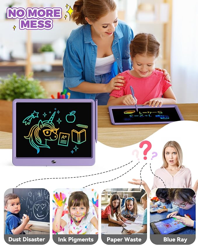 KOKODI 15 Inch LCD Writing Tablet with Anti-Lost Stylus, Erasable Doodle Board Colorful Toddler Drawing Pad, Car Travel School Games Toys for 3 4 5 6 7 8 Kids, Birthday Gift for Girls Boys Purple
