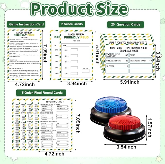 Family Friendly Feud Card Game with 2 Answer Buzzers,Family Reunion Game Night Fun Trivia Quiz for Holiday Gathering Party Office Class Groups Team Building