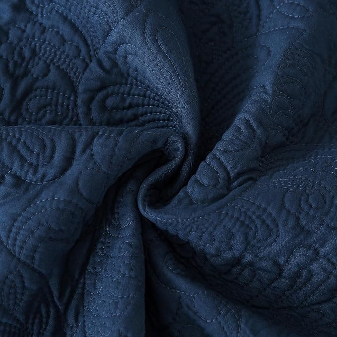 HoneiLife Queen Quilt Bedding Set - Microfiber Quilt Sets for Queen Bed, 3-Piece Lightweight Bedspreads,Reversible Coverlets Rustic Bedlinen Sets, Floral Bedding Set All Season Quilts-Navy