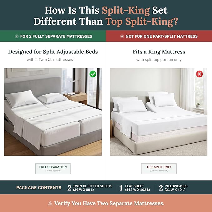 California Design Den Split King Sheets Set - Luxury 800 Thread Count Sateen, 100% Cotton Natural Sheets, Deep Pockets for a Snug Fit, Durable Bedding - Eggshell Cream