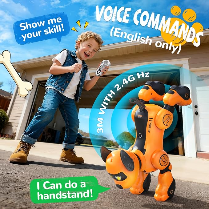 anysun Robot Dog Toy for Kids, Programmable Remote Control Robots Puppy with Follow Up & Touch Sensors, Dancing & Singing, Smart Stunt Robot Pet, Interactive Robotic Dog for Kids (Orange)
