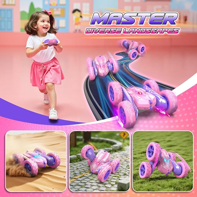 Excitobo Remote Control Car,RC Cars for 4 5 6 7 8 9 10 11 12 Year Old Girl Double Sided 360°Flip 4WD Rechargeable Drift RC Race Car Girls Toys Birthday Gifts Easter Basket Stuffers for Kids Age 4-12