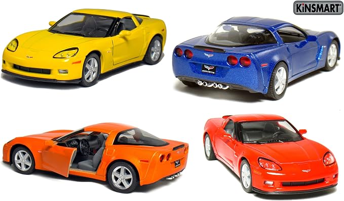 KiNSMART 2007 Corvette Z06 5inch 1:36 Scale 5 Inch Die Cast Metal Model American Muscle Toy Car. Pullback Action Set of 4