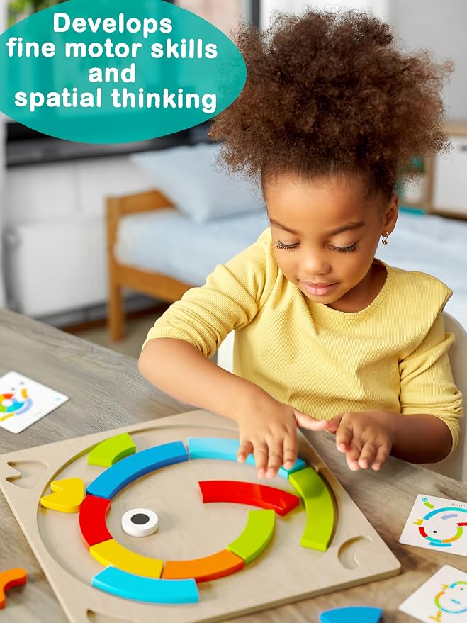 Preschool learning activities Montessori toys – rainbow wooden pattern blocks tangrams color sorting stacking educational games for kids fine motor skills baby girls and boys for 3 4 5 years old (XL)