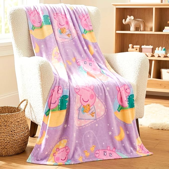 Peppa Pig & Baby Evie Kids Throw Blanket, 46 in x 60 in, Soft Cozy Decorative Blanket for Couch, Bed, or Gaming Room (Officially Licensed Product) by Franco