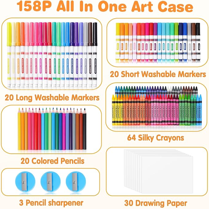 158 Pcs Art Supplies for Kids Ages 4-8, 6-8, Deluxe Art Kit Crafts Drawing Painting Set with Crayons, Colored Pencils, Markers - Christmas Gift for 4 5 6 7 8 9 10 11 12 Year old Toddlers Girls Boys