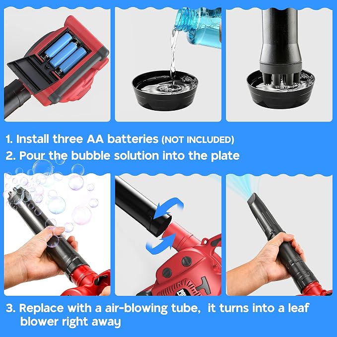 Toy Choi's 2 in 1 Bubble Leaf Blower Toy, Bubble Machine & Kids Leaf Blower, Pretend Play Gardening Tool Set for Toddlers, Boys Girls Age 3 4 5+, Outdoor Summer Party Yard Play Toy