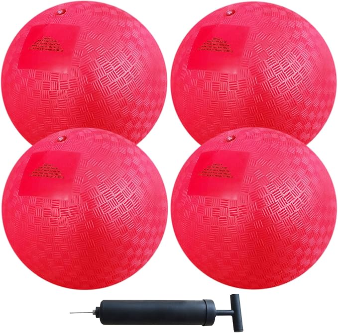 AppleRound 8.5-inch Dodgeball Playground Balls, Pack of 4 Balls with 1 Pump, Official Size for Dodge Ball, Handball, Camps and Schools