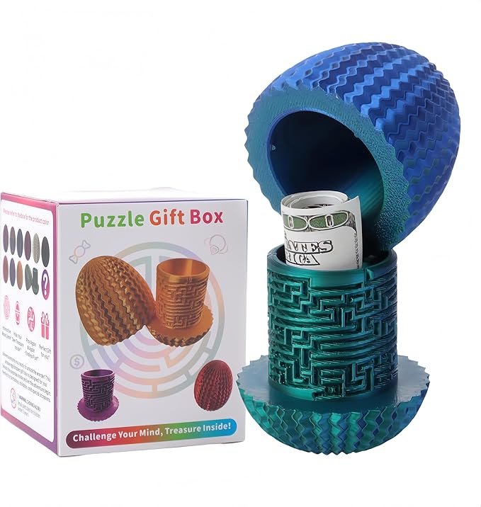 Maze Egg Money Puzzle Box for Kids & Adults, 4 Logic Challenge Brain Teaser Sensory Toy, Hidden Compartment Cash Gift Holder, Birthday Graduation Gifts for Teens, Road Trip Travel Game