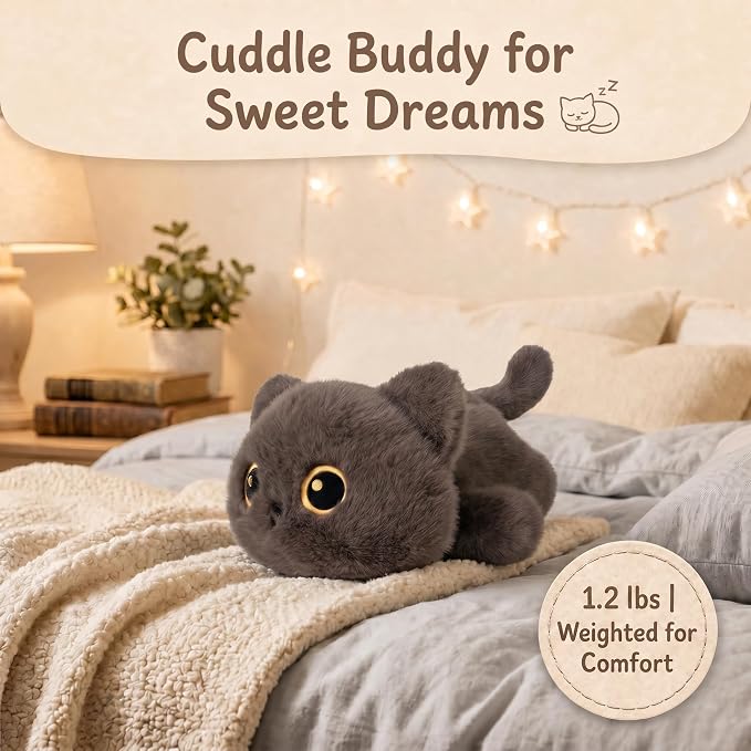 Weighted Cat Stuffed Animal, 12-Inch, 1.2 lbs Cat Plush, Cuddly Soft Plushie Pillow Gift for Kids & Adults