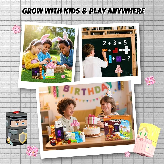 100PCS Magnetic Blocks- Easter Basket Stuffers for Kids, Magnet Toys for 3 4 5 6 7 8 Year Old,Children Sensroy Toys & Games, Christmas Birthday Gifts for Boys & Girls Ages 3+