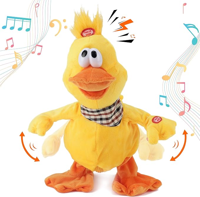 13" Quacking Duck Musical Stuffed Animal Plushies Walking Singing Waving Electronic Interactive Plush Toy for Kids Boys Easter