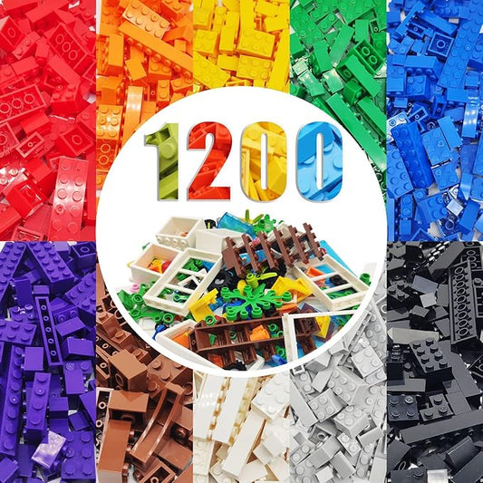 Classic Building Bricks Set, Includes Wheels, Doors, Windows - 14 Shapes Creative Building Blocks, Compatible, Weighs Approx. 3.53 lbs