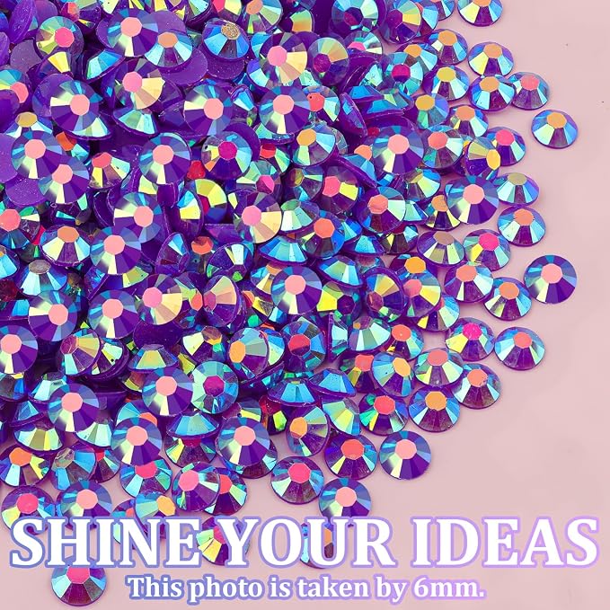 Resin Jelly Rhinestones for Crafting with B7000 Jewelry Glue, 1 Box Dark Purple AB Flatback Crystal with 3Pcs 10ml Glue, Bedazzling Non Hotfix Gems for DIY Tumblers Clothing Shoes Manicure