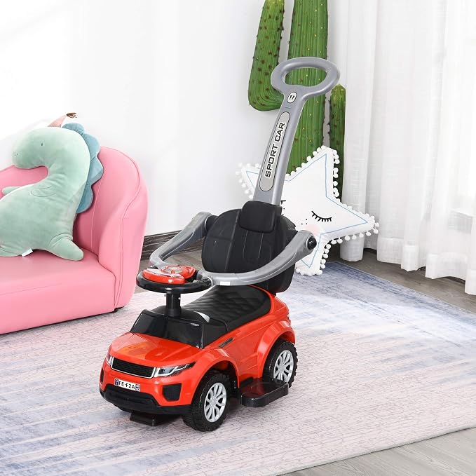 Aosom 3 in 1 Push Cars for Toddlers Kid Ride on Push Car Stroller Sliding Car with Horn Music Light Function Secure Bar Ride on Toy for Boy Girl 18-36 Months Red