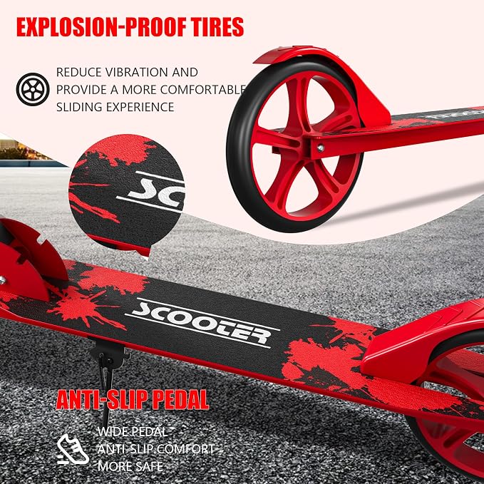 Non-Electric Scooters for Kids 8-12, Teens & Adults - Foldable Commuter Scooter with 8" Wheels, Bell, Hand Brake & Adjustable Height 30"-40.5", 220LB Capacity, Manual Push Scooter for Campus & Park