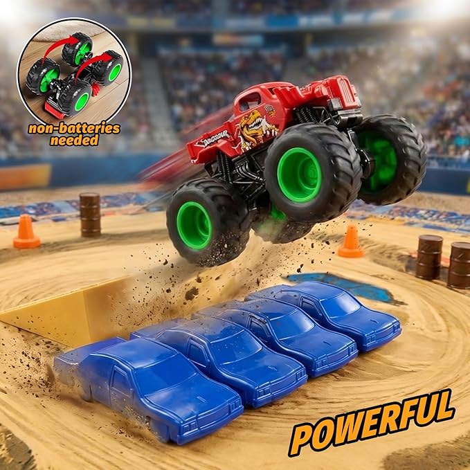 27pcs Monster Truck Playset with Arena Playmat, 1:64 Mini Toy Trucks with Interchangeable Car Shells, Ramps & Barrels, DIY Racing Game Birthday Gifts for Boys Kids Age 3 4 5 6 7 8 Year Old