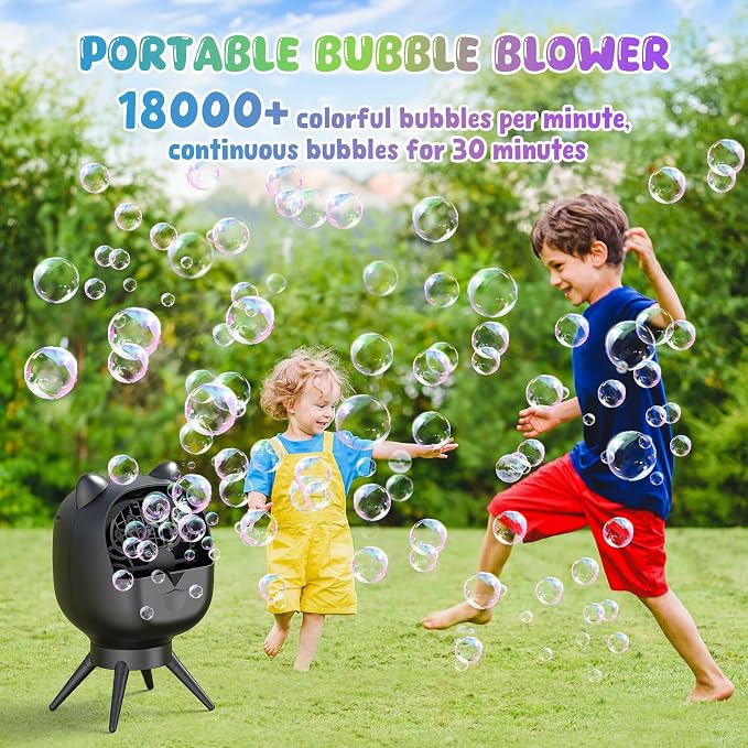 Portable Bubble Machine for Kids with 1800mAh Rechargeable Battery, 400ml Large Tank, Dual Speed Control & USB-C Charging, Indoor Outdoor Bubble Blower Party Toy