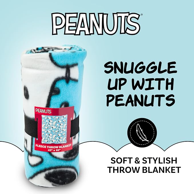 Silver Buffalo Peanuts Snoopy Multi Pose Expression 45" x 60" Fleece Throw, Soft and Cozy Blanket, 180 GSM