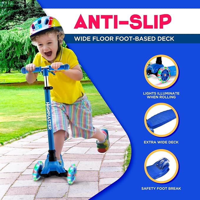 HighMaster Kids Scooter – 3 Wheel Kick Scooter for Children and Toddlers – Adjustable Handlebar with LED Wheel Lights – Indoor and Outdoor Fun