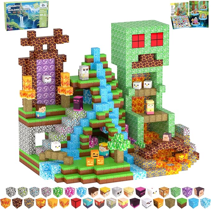 Magnetic Blocks, 208PCS Magnetic Building Blocks, Stacking Magnets for Kids, Sensory Toy for STEM Constructions Magnet Blocks for Boys Girls Age 3+, Christmas Birthday Gifts (Cavern Explore)