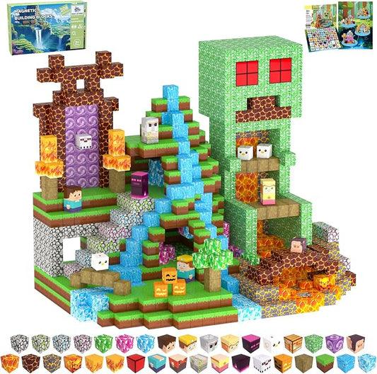 Magnetic Blocks, 208PCS Magnetic Building Blocks, Stacking Magnets for Kids, Sensory Toy for STEM Constructions Magnet Blocks for Boys Girls Age 3+, Christmas Birthday Gifts (Cavern Explore)