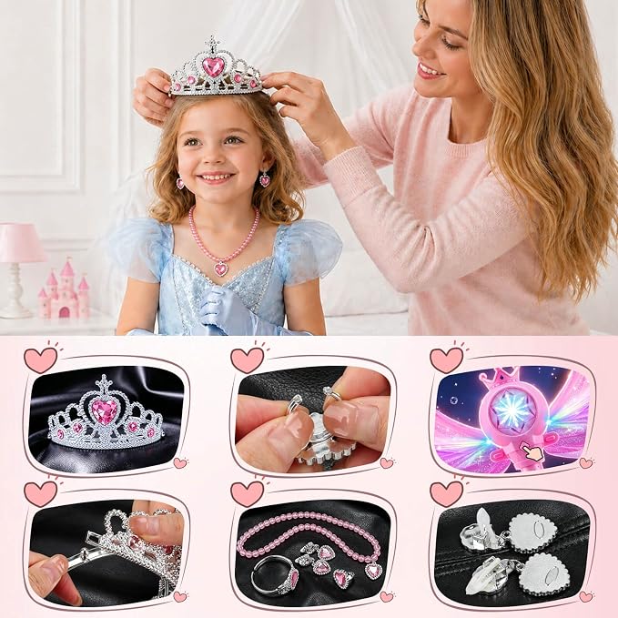 Gretex Bubble Wands for Kids Ages 3-5 Years Old: Girls Dress Up Toys Set Princess Light Up Bubble Wand, Musical Automatic Bubble Blower, Birthday Party Gift for Toddler Girls 3-8 Years Old