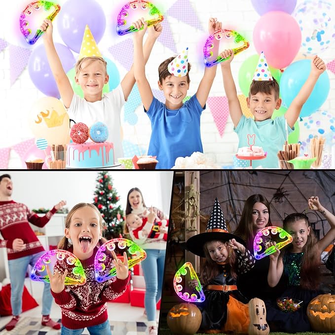 Aywewii LED Tambourines 2 Pack - Light Up Toys Musical Instruments for Kids & Adults, Autism Sensory Products, Birthday Gifts for Boys & Girls, Glow in the Dark Party Supplies (4 Colors Random)