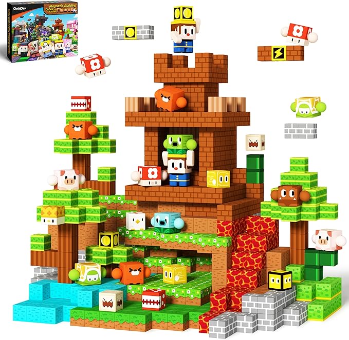GobiDex 108PCS Magnetic Building Blocks for Kids with Rotatable Figures and Animals, Magnetic Blocks STME Game for Boys and Girls, Magnetic Blocks Toys for Christmas and Birthday Gifts for Ages 3-12