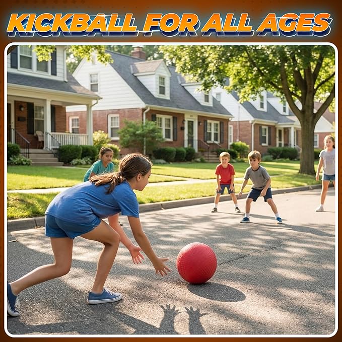 10 Inch Red & Blue Kickball Set - (2-Pack) with Pump - Large Playground Balls for Kids, Teens & Adults - Gym Sports Balls for Kickball, PE, Recess, Four Square & Backyard Games